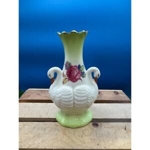 Vintage Czechoslovakia Floral Swan Vase - Decorative Glassware
